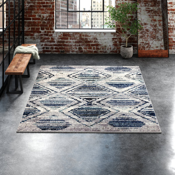 Steelside™ Jaxson Power Loom Performance Blue/Gray Rug & Reviews Wayfair